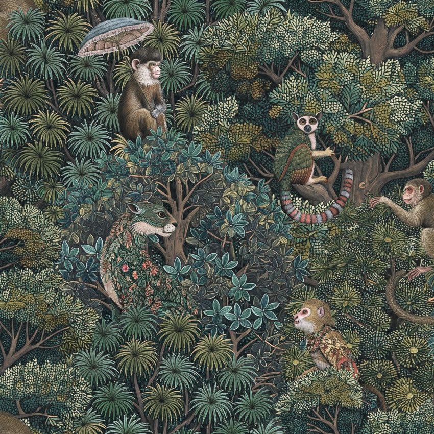 Treetop Troop Emerald Wallpaper by Graham & Brown
