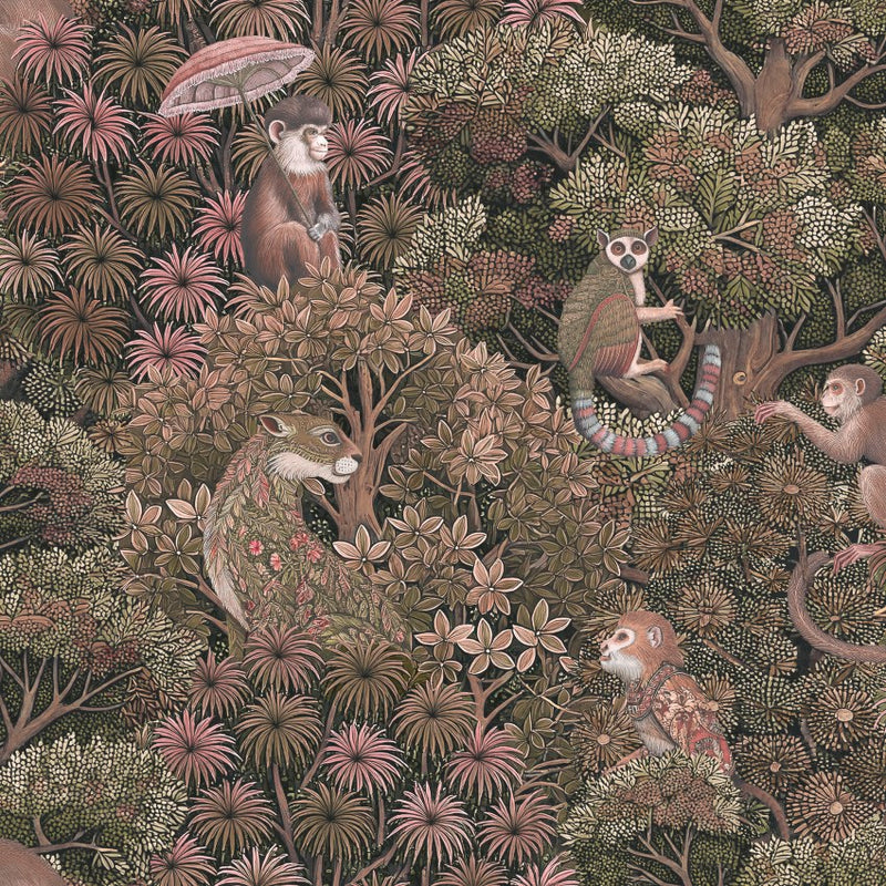 142312 Treetop Troop Damson Wallpaper by Graham & Brown