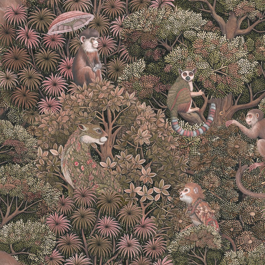 142312 Treetop Troop Damson Wallpaper by Graham & Brown