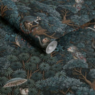 142313 Treetop Troop Navy & Teal Wallpaper by Graham & Brown