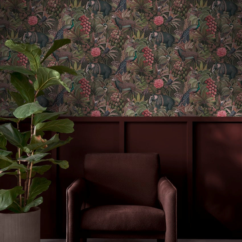 142314 Jungle Jamboree Damson Wallpaper by Graham & Brown