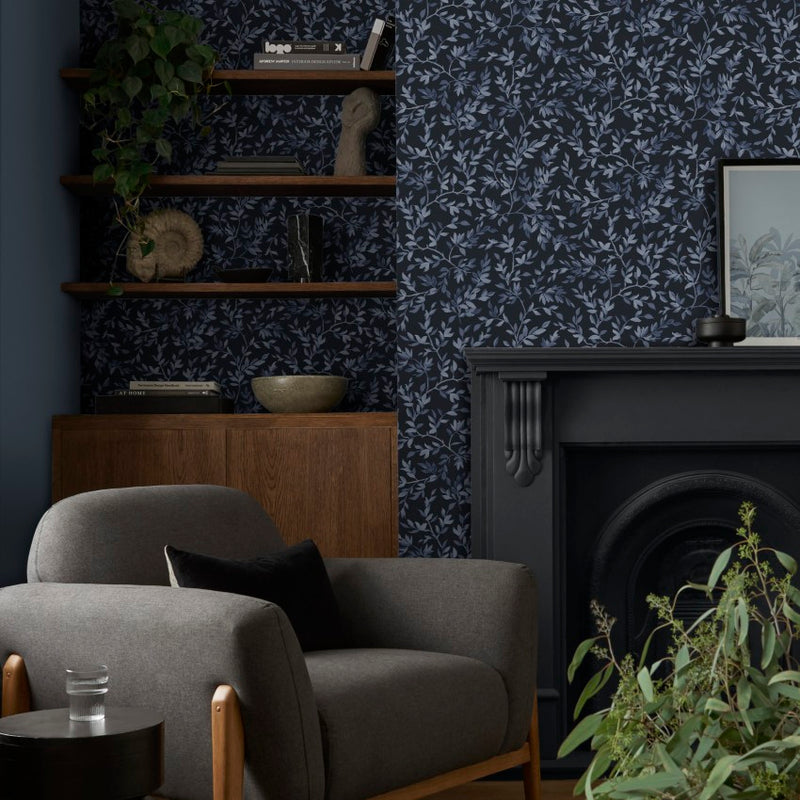 142349 Archivist’s Leaf Navy Wallpaper by Graham & Brown