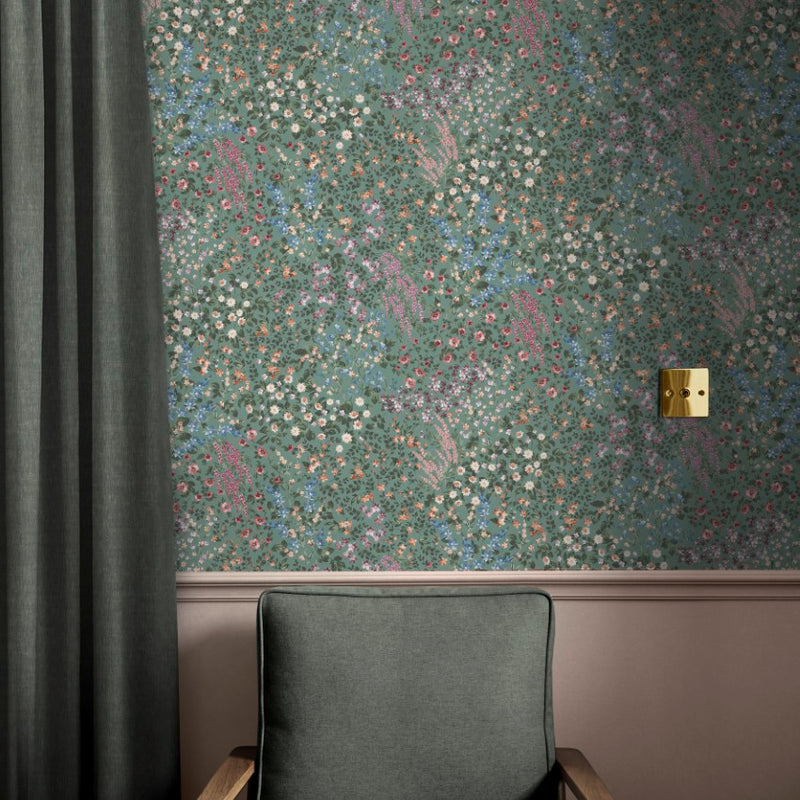 142352 Painterly Flora Green Wallpaper by Graham & Brown