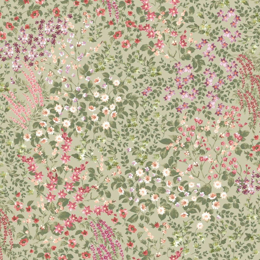 142355 Painterly Flora Sage Wallpaper by Graham & Brown
