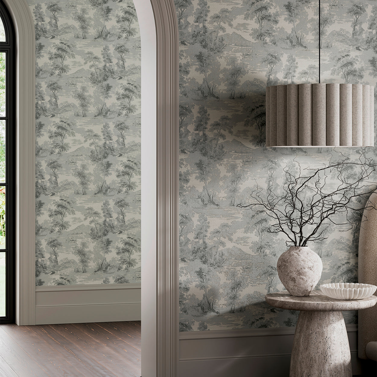 143030 Shibui Forest Shadow Dark Grey Threadscape Wallpaper by Boutique