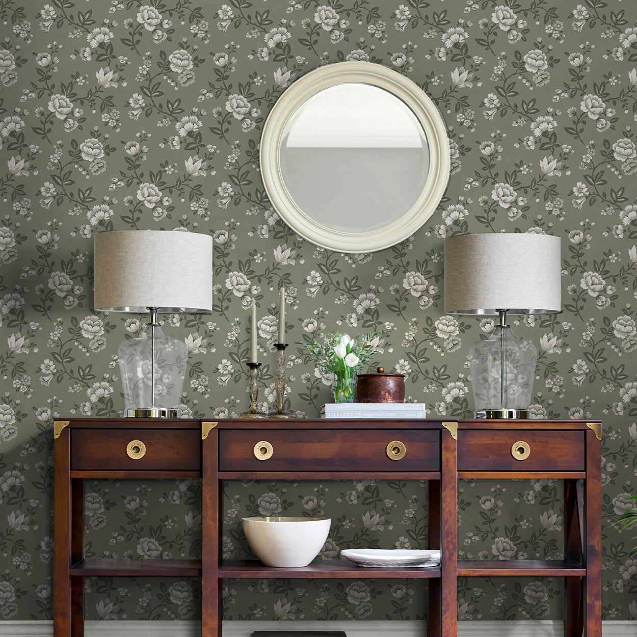 Bradenbury Trail Antique Green Wallpaper by Laura Ashley