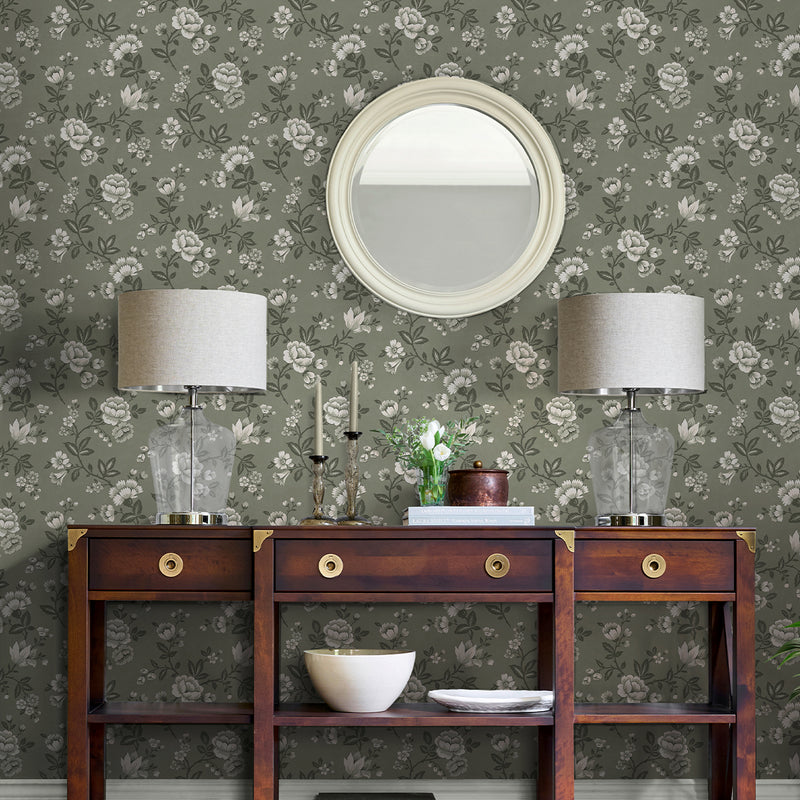 Bradenbury Trail Antique Green Wallpaper by Laura Ashley