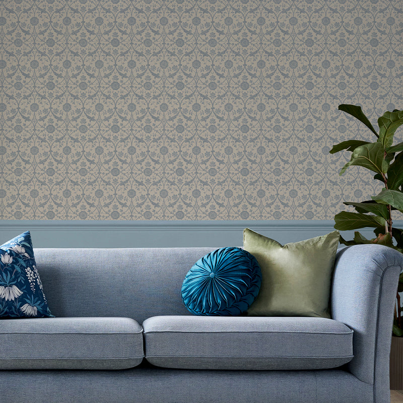 Endale Trellis Newport Blue Wallpaper by Laura Ashley