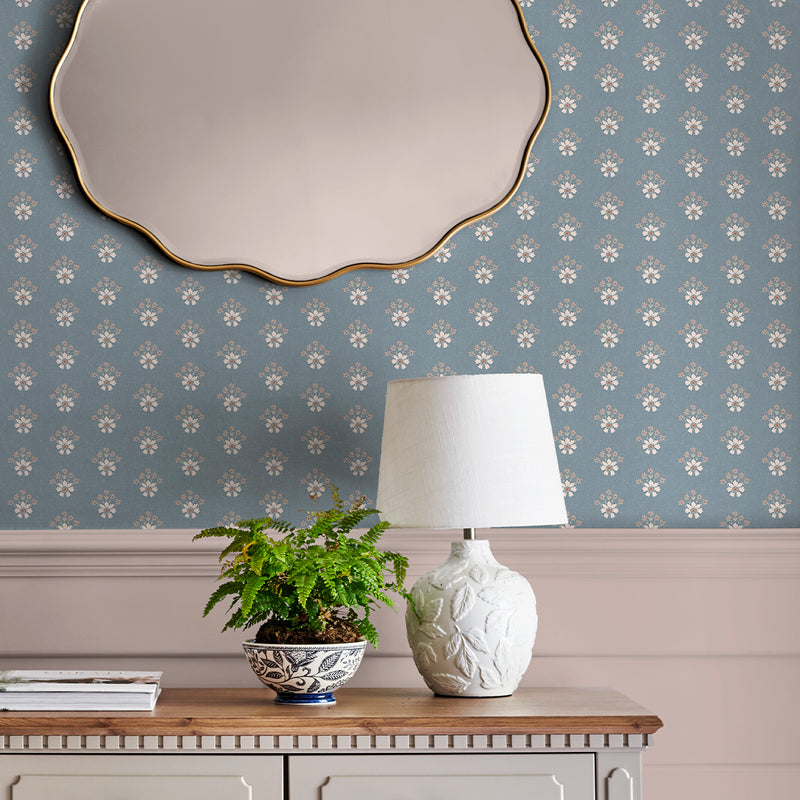 Semington Floral Geo Newport Blue Wallpaper by Laura Ashley