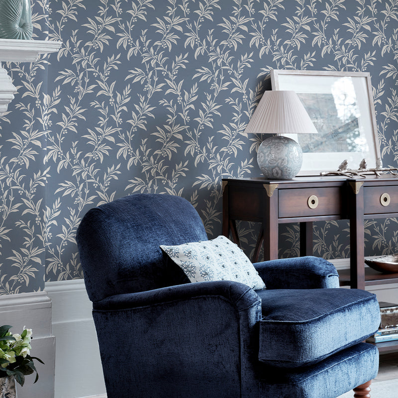 Paxford Leaves Dark Seaspray Wallpaper by Laura Ashley