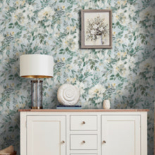 Elowen Peony Pale Teal Wallpaper by Laura Ashley