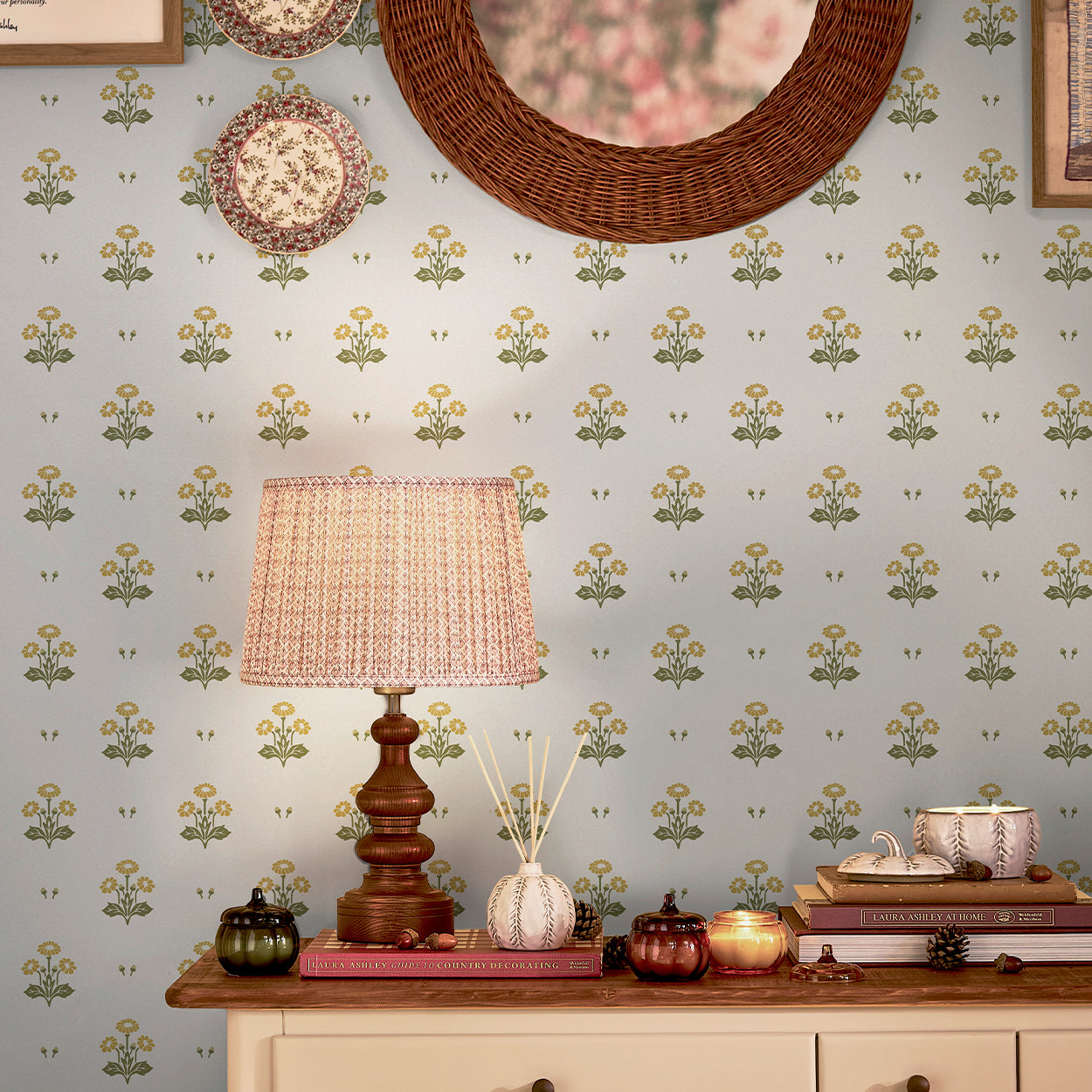 Harthill Daisy Ochre Yellow Wallpaper by Laura Ashley