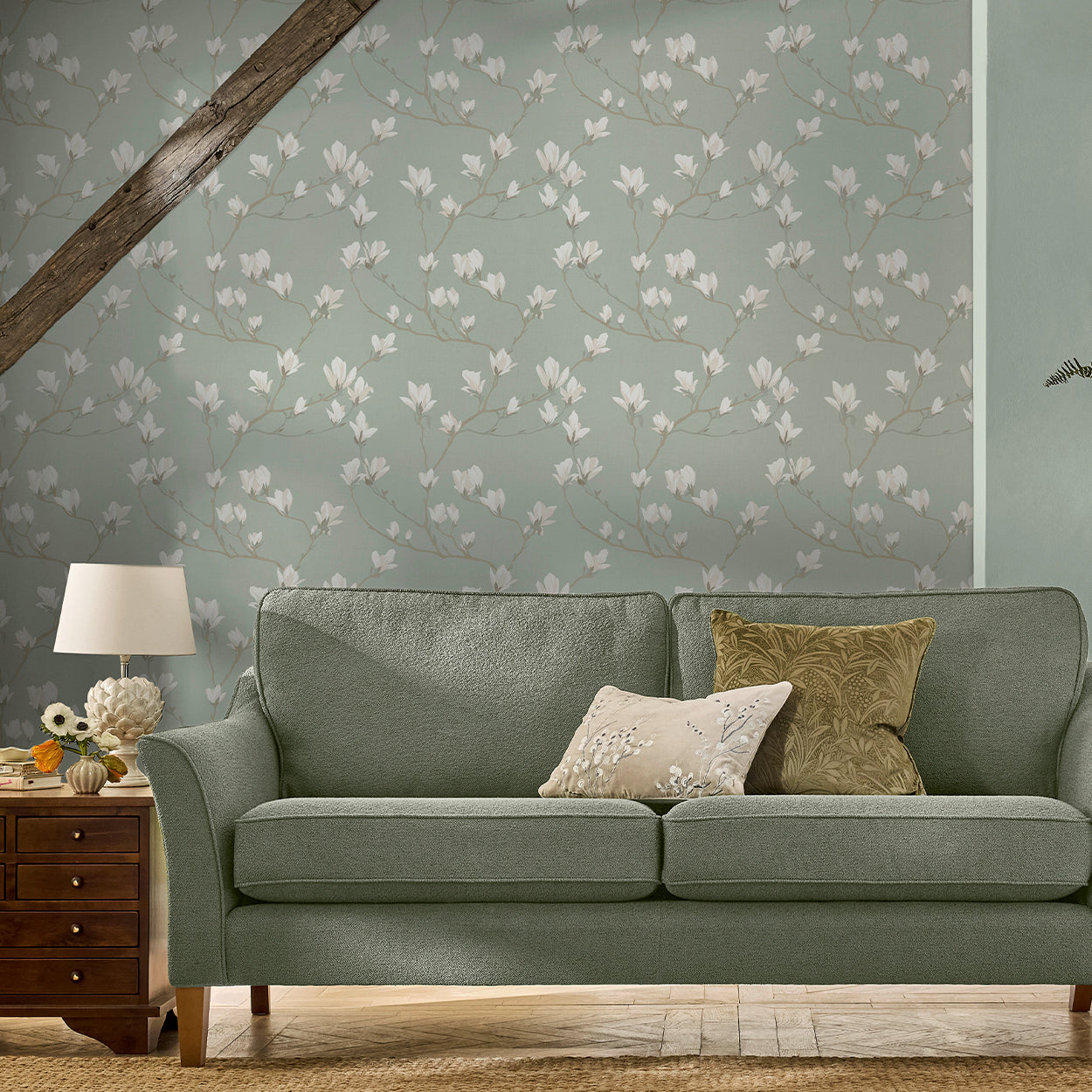 Magnolia Grove Pale Eau De Nil Wallpaper by Laura Ashley