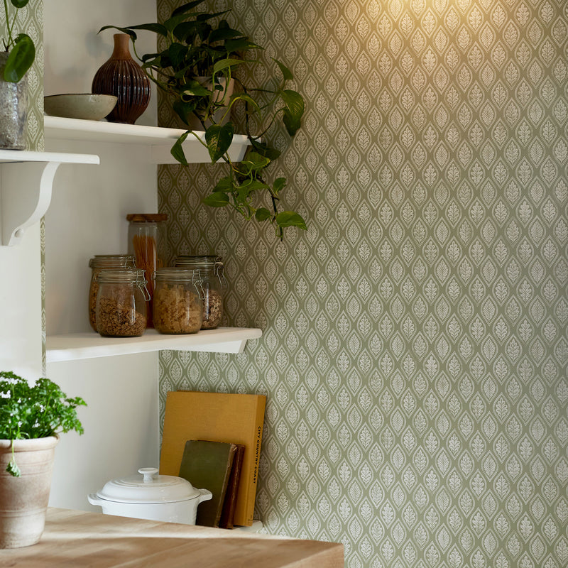 143525 Edo Dark Sage Wallpaper by Graham & Brown