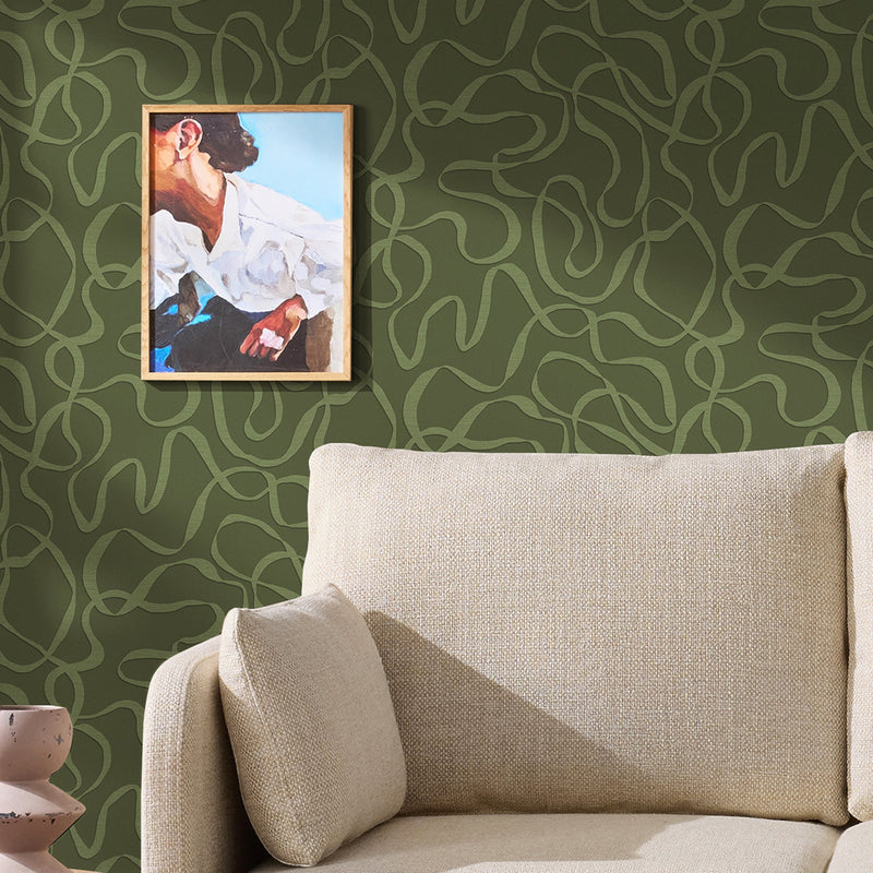145214 Varri Moss Green Wallpaper by Made