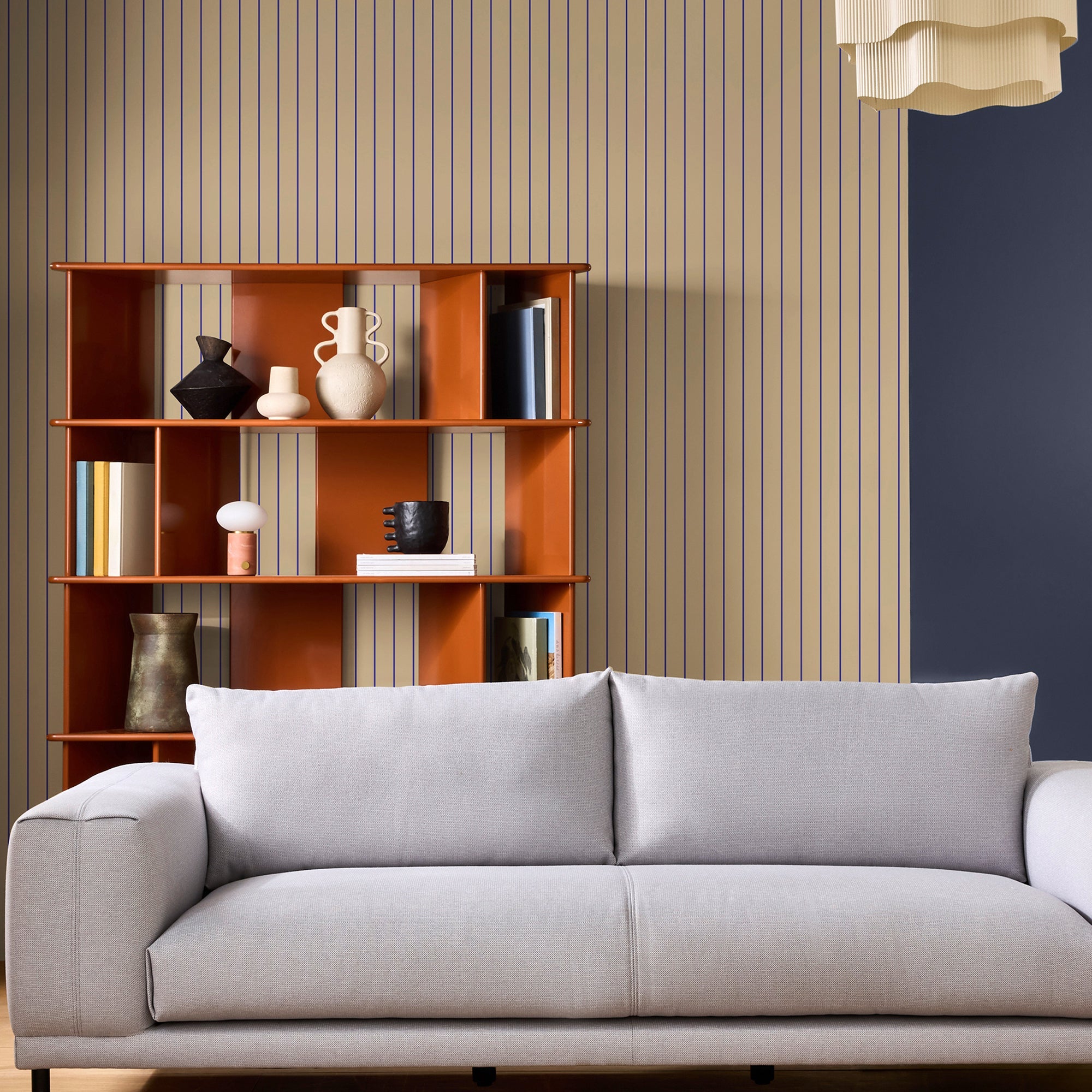 145220 Kyria Neutral & Blue Stripe Cream Wallpaper by Made