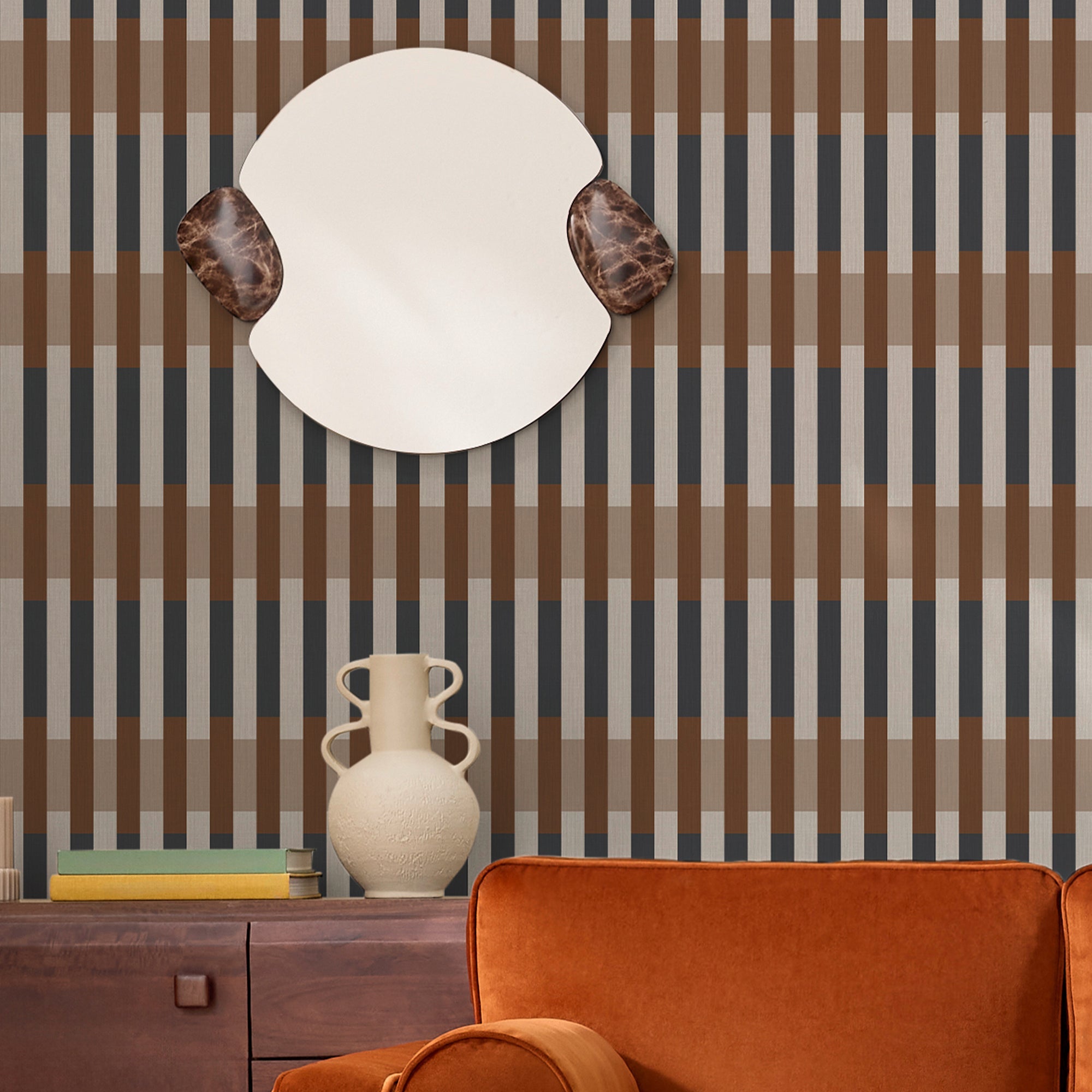 145239 Sirio Caramel & Blue Orange Wallpaper by Made