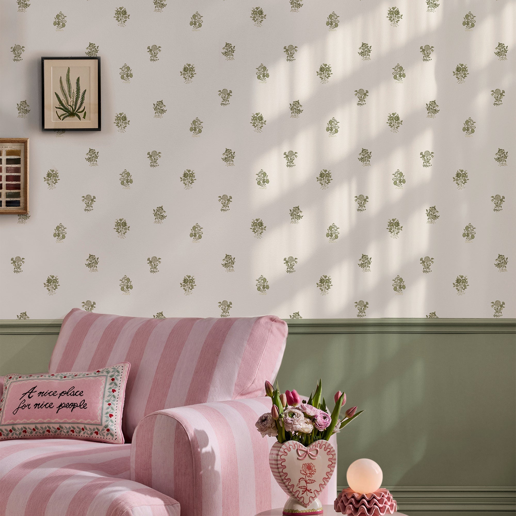 145322 Kingdom Posey Sage Cream Wallpaper by Cath Kidston