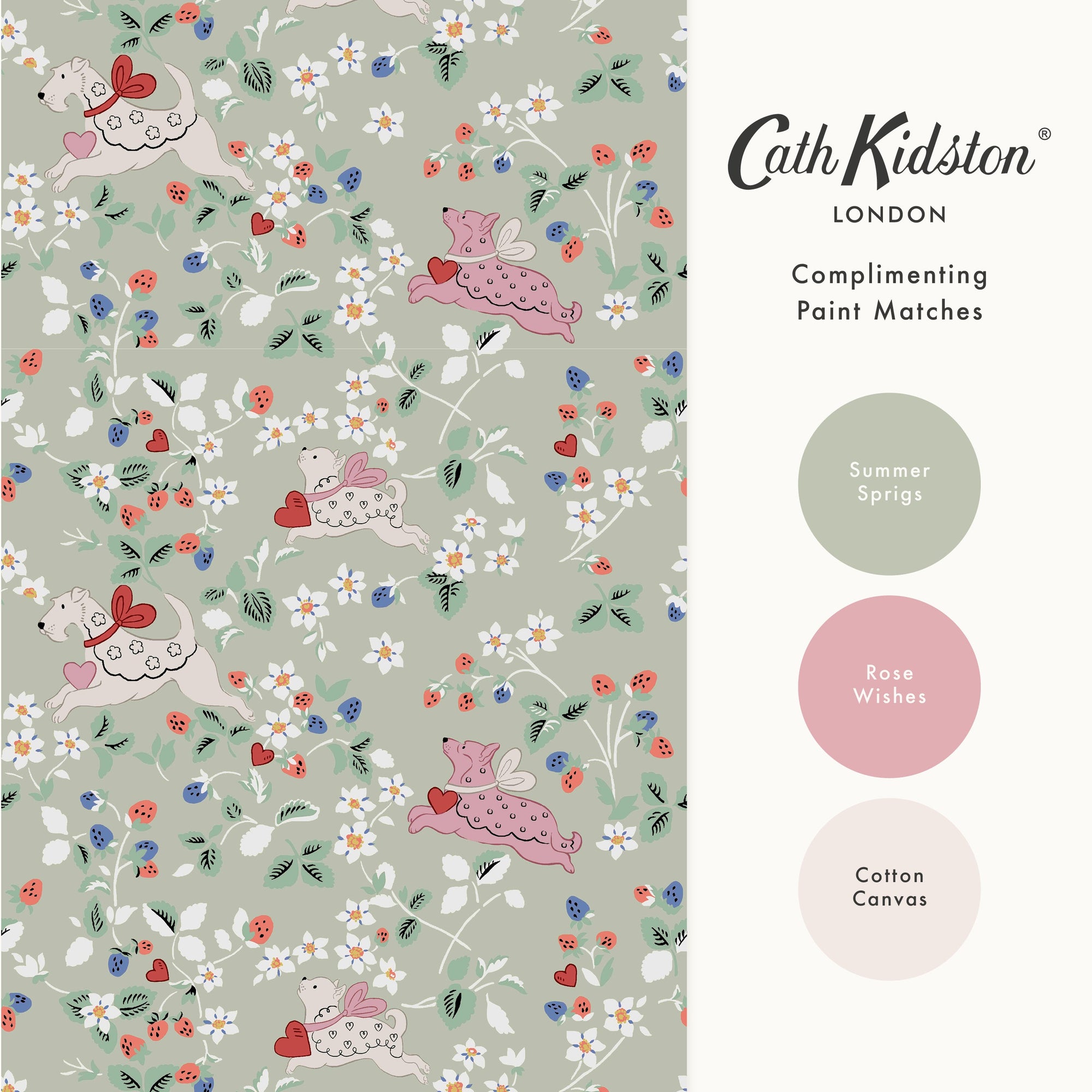 145325 Puppy Dream Floral Sage Green Wallpaper by Cath Kidston