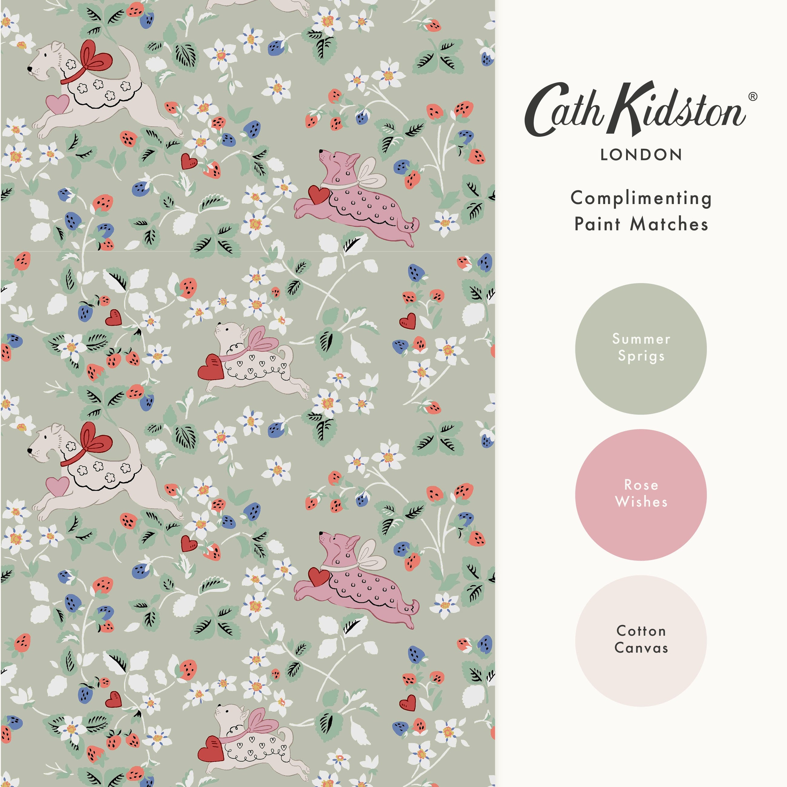 145325 Puppy Dream Floral Sage Green Wallpaper by Cath Kidston