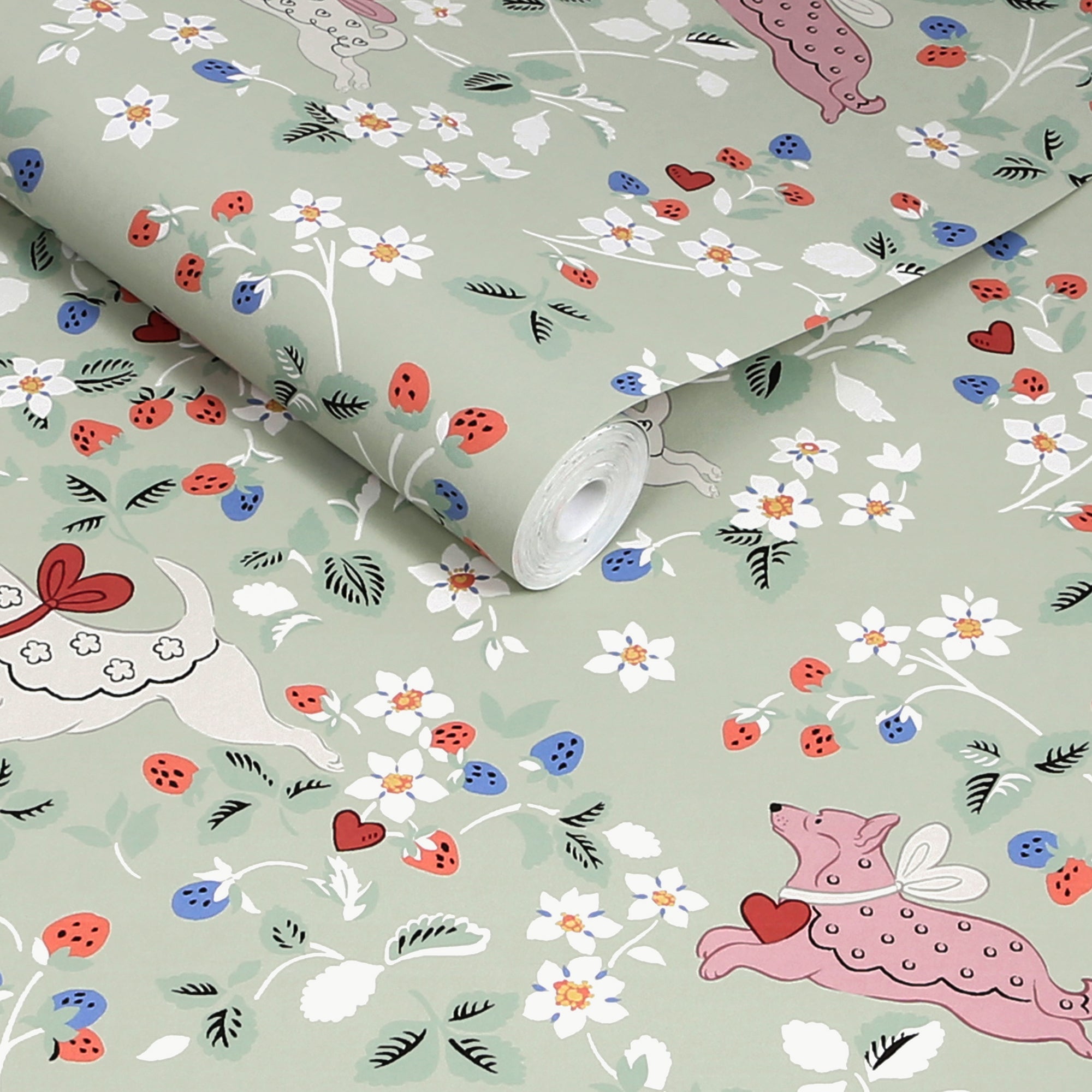 145325 Puppy Dream Floral Sage Green Wallpaper by Cath Kidston