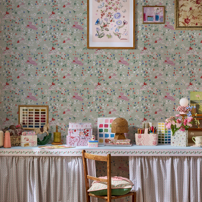 145325 Puppy Dream Floral Sage Green Wallpaper by Cath Kidston