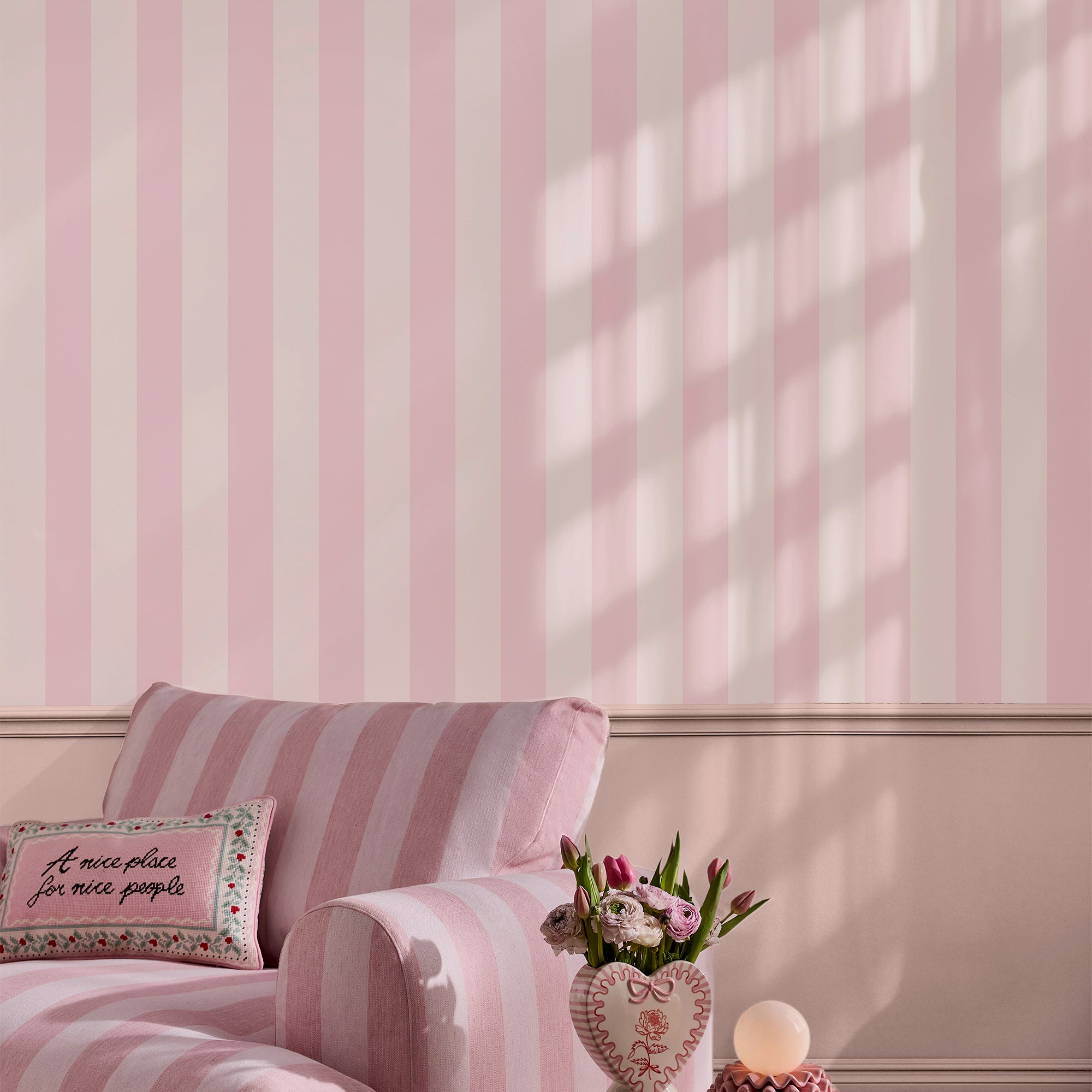 145327 Canopy Stripe Pink Pink Wallpaper by Cath Kidston