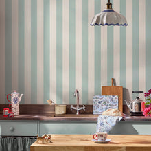 145328 Canopy Stripe Duck Egg Blue Blue Wallpaper by Cath Kidston