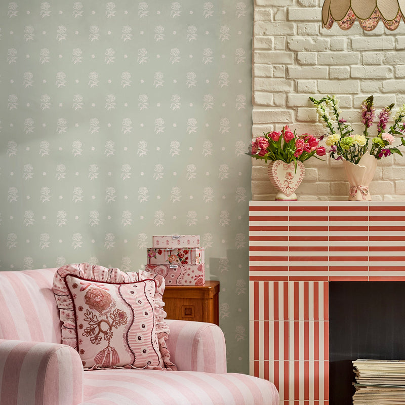 145330 Spitalfield Bunches Sage Green Wallpaper by Cath Kidston