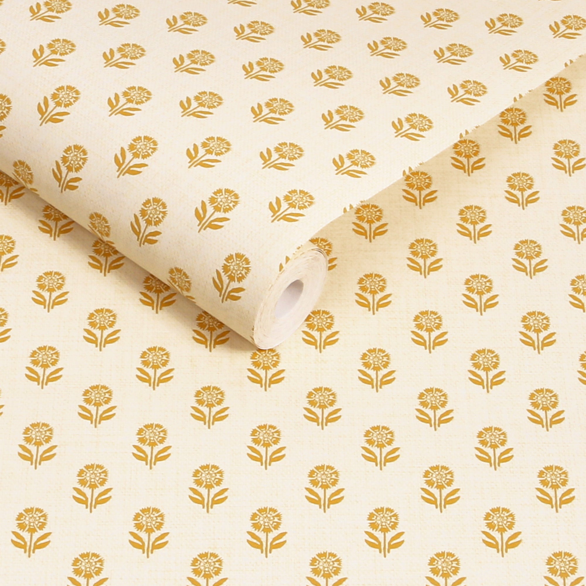 145377 Woodblock Floral Cream & Yellow Wallpaper by Joules