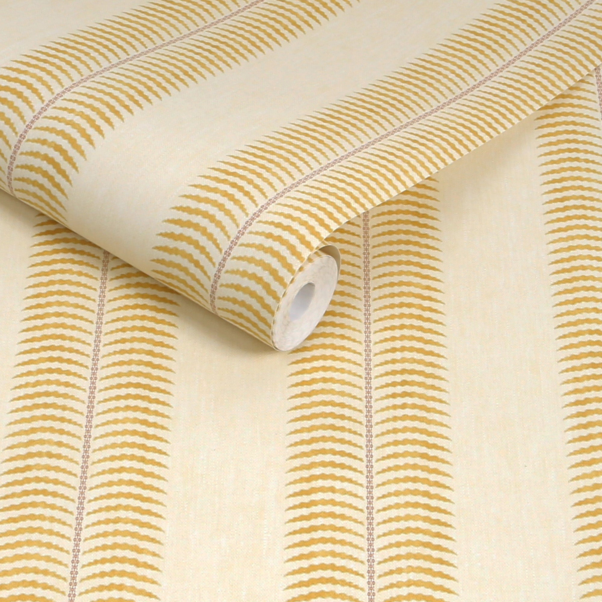 145379 Palm Leaf Stripe Cream & Yellow Wallpaper by Joules