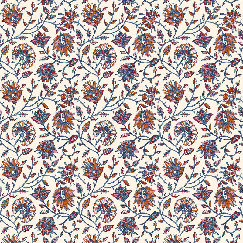145383 Trailing Indienne Floral - Blue & Orange Blue & Orange Wallpape