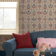 145384 Garden Floral Grid Red & Blue Wallpaper by Joules