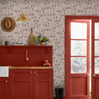 145385 Sketched Equestrian Cream / Burgundy Wallpaper by Joules