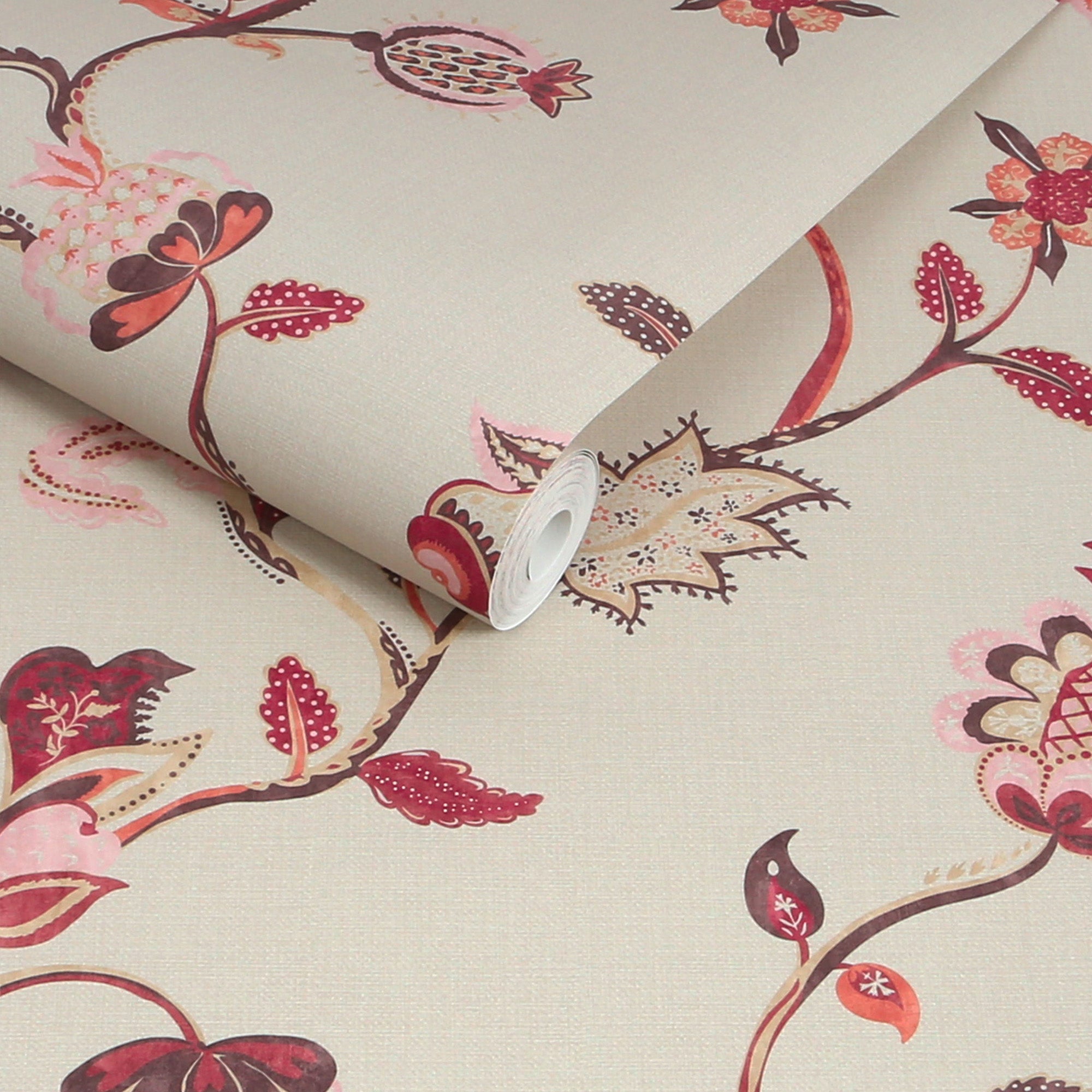 145386 Tree Of Life Floral RED & PINK Wallpaper by Joules
