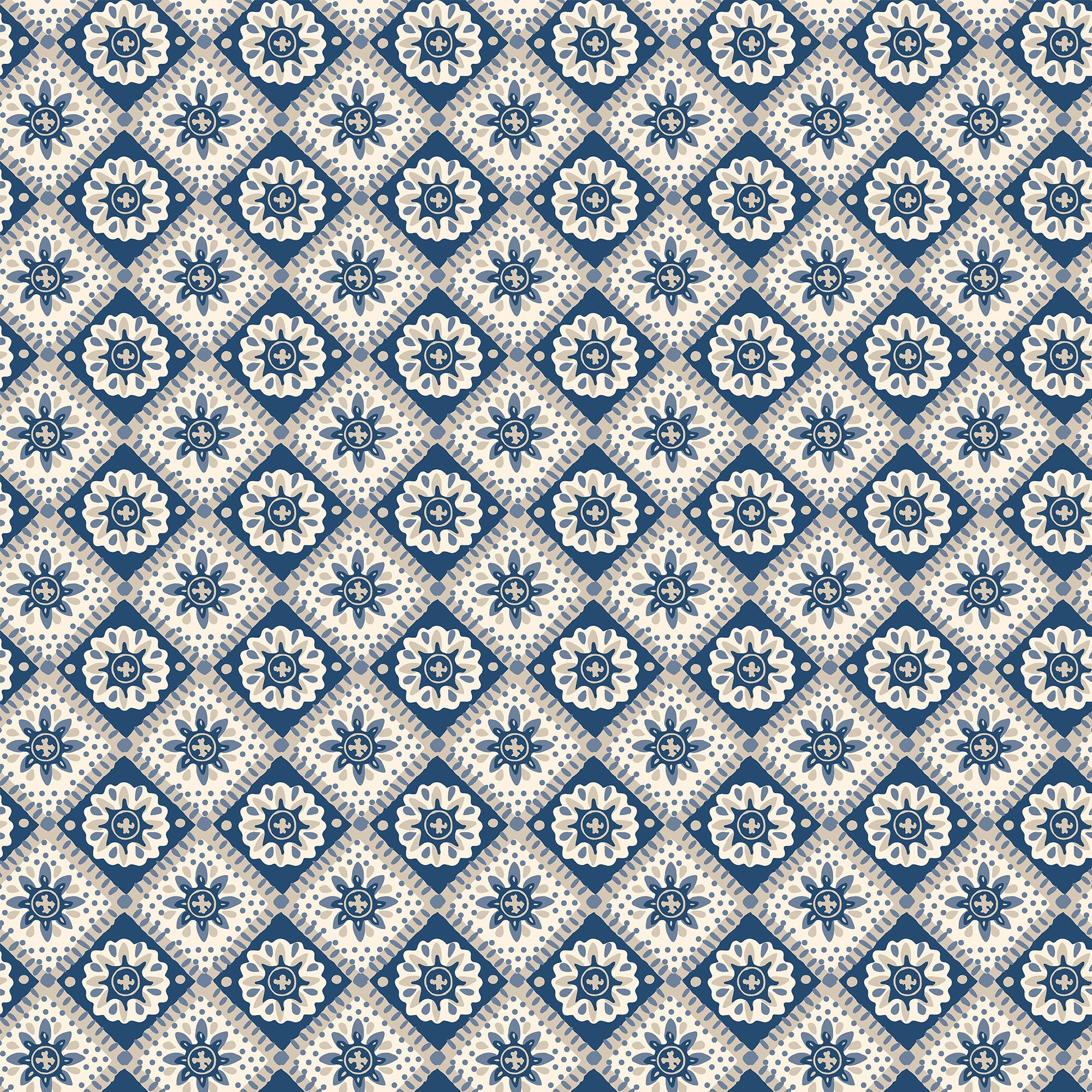 145387 Meadow Geo Navy & Cream Wallpaper by Joules