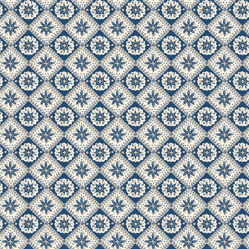 145387 Meadow Geo Navy & Cream Wallpaper by Joules