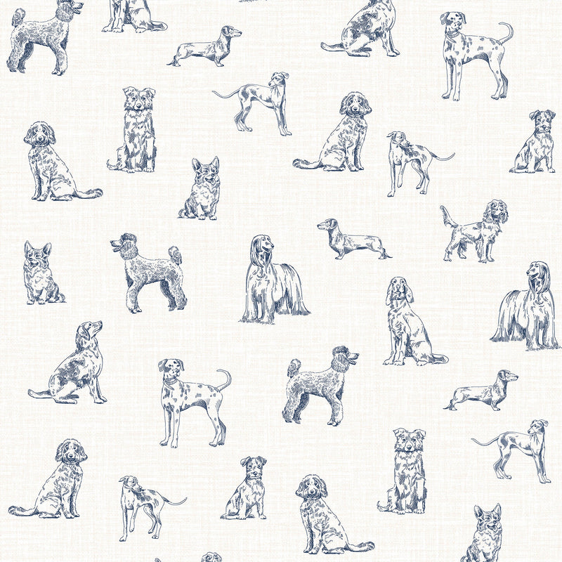 145388 Sketched Dogs Cream & Blue Wallpaper by Joules