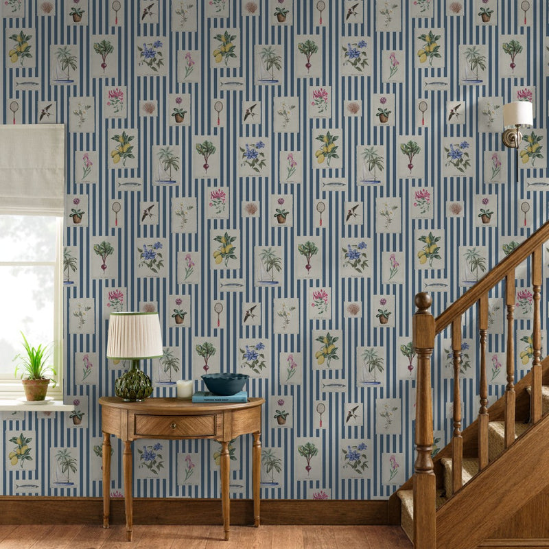 145389 Gallery Wall Stripe Blue Wallpaper by Joules