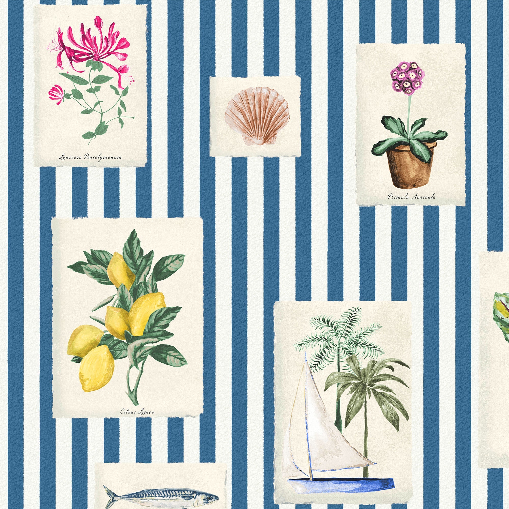 145389 Gallery Wall Stripe Blue Wallpaper by Joules