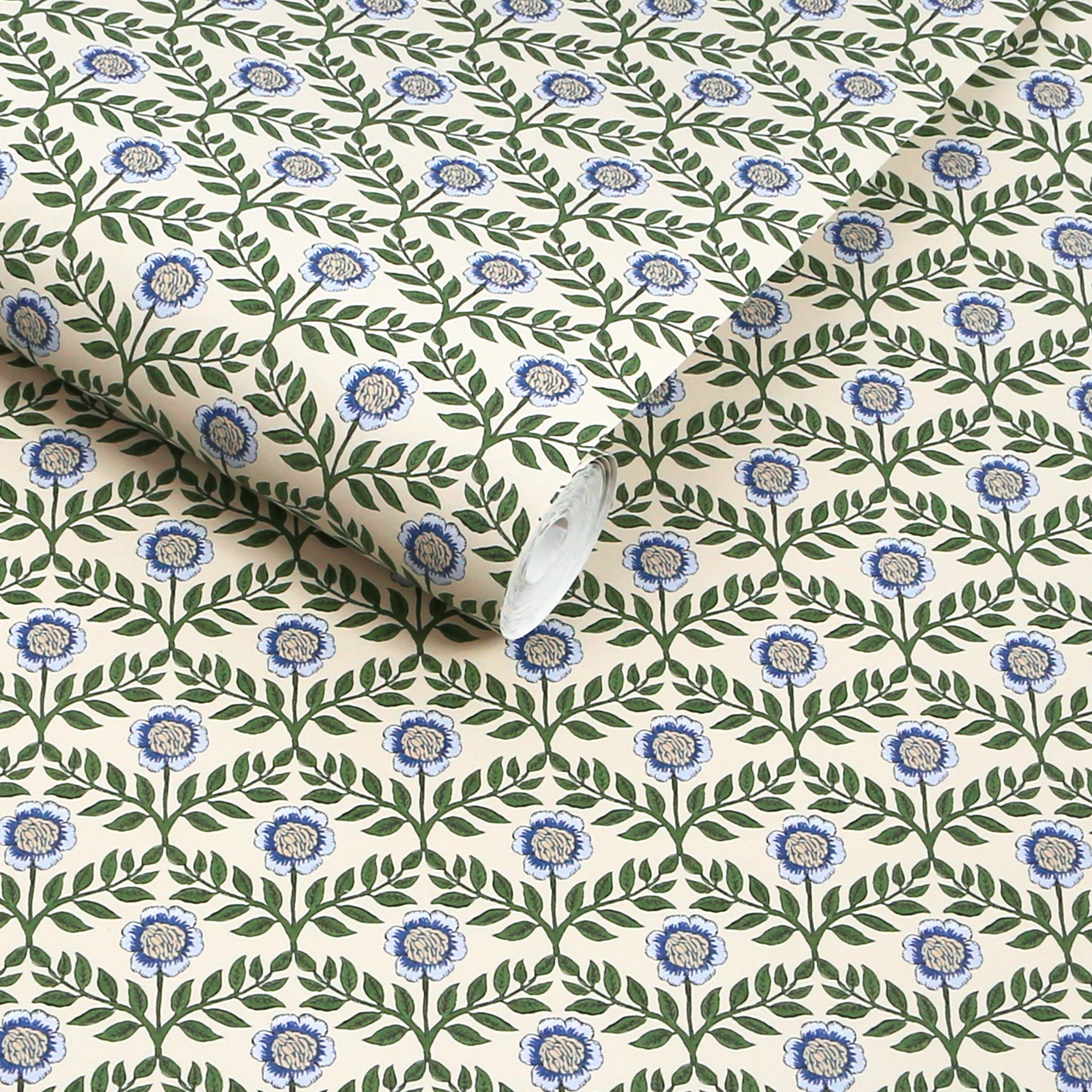 145390 Stately Floral Green & Blue Wallpaper by Joules