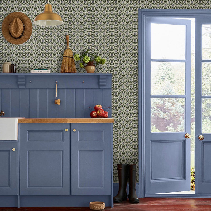 145390 Stately Floral Green & Blue Wallpaper by Joules