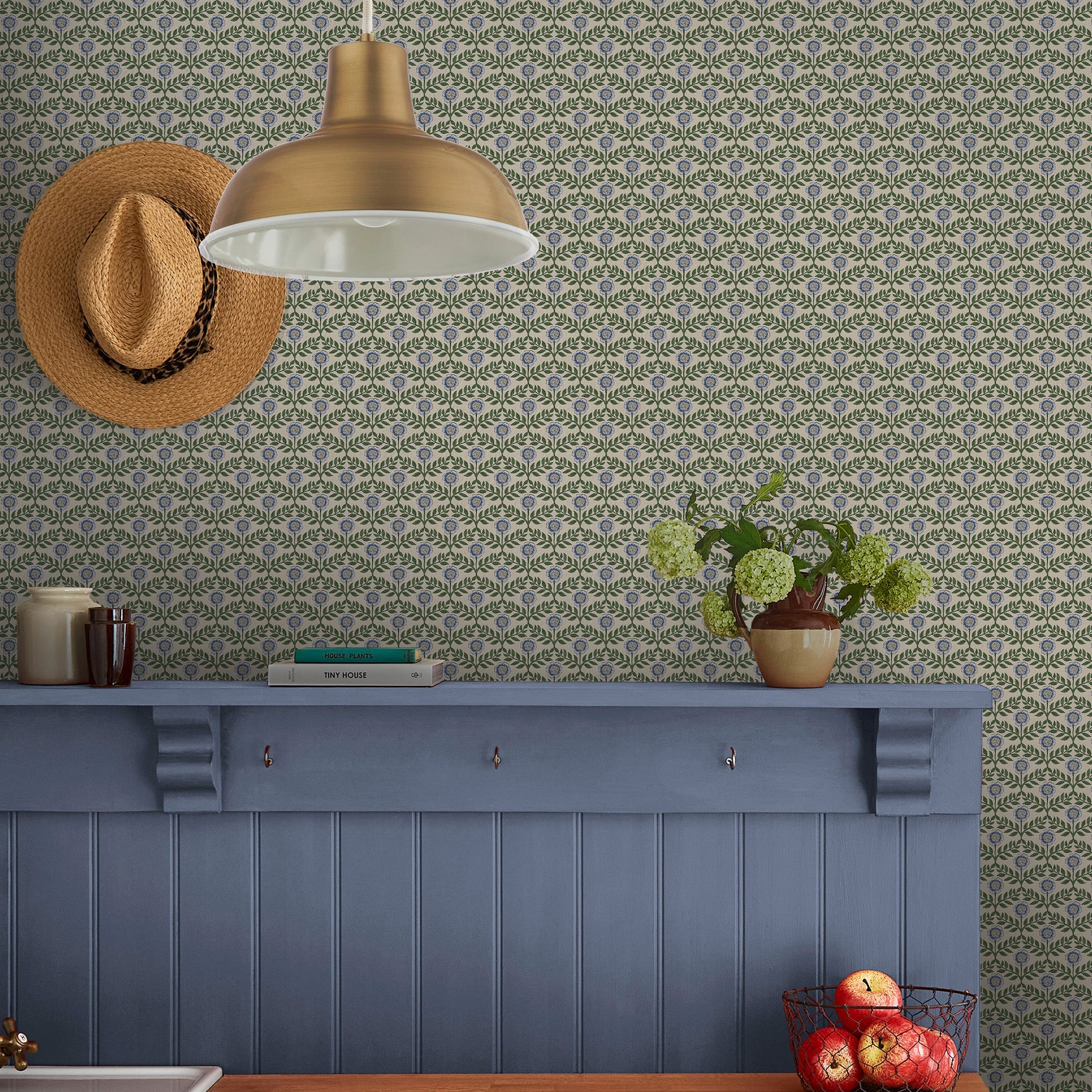 145390 Stately Floral Green & Blue Wallpaper by Joules