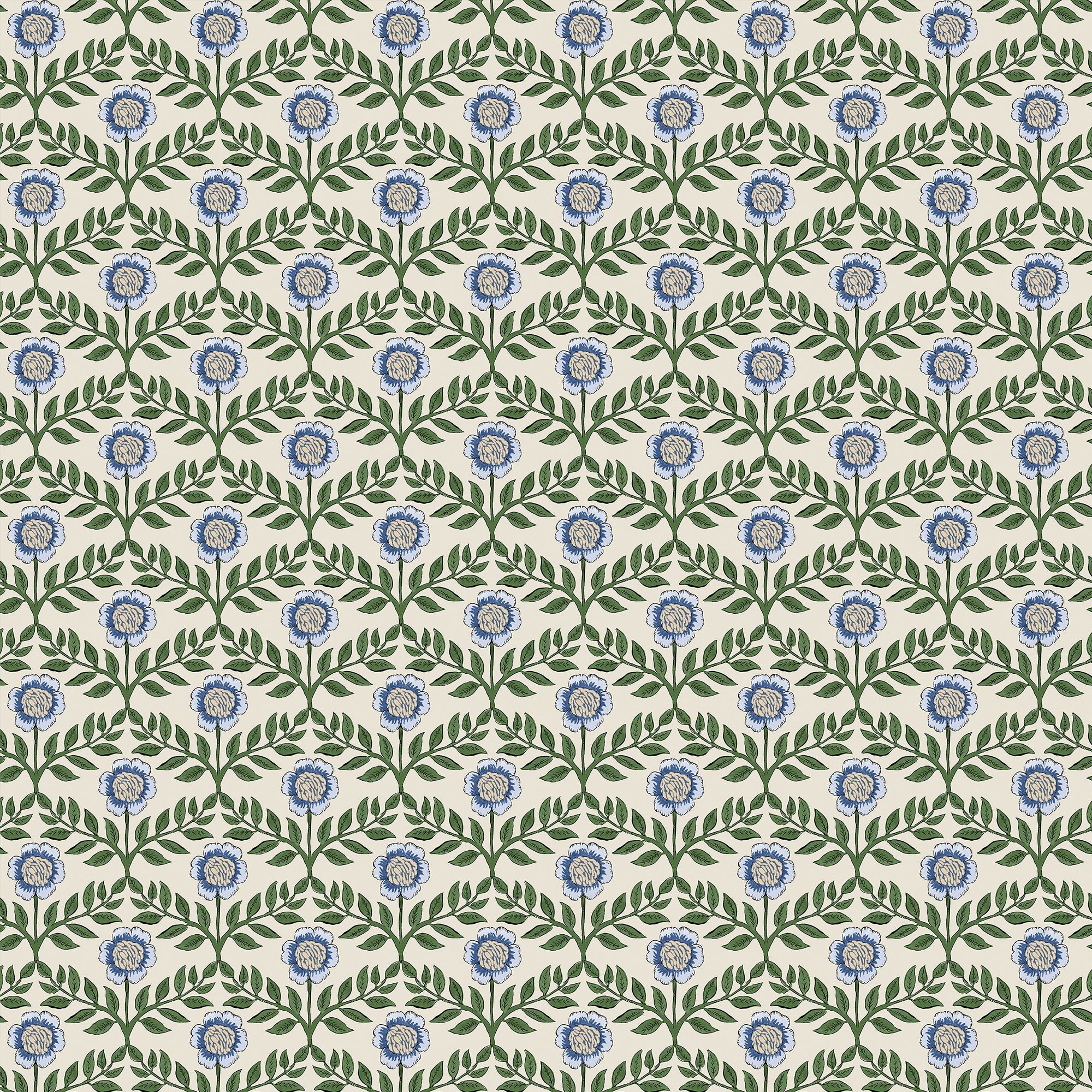 145390 Stately Floral Green & Blue Wallpaper by Joules