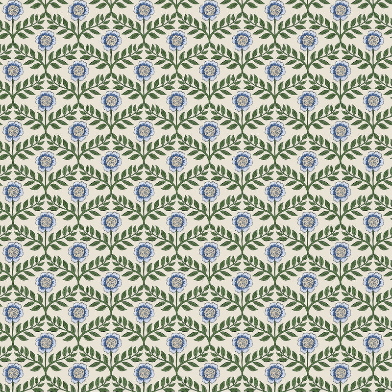 145390 Stately Floral Green & Blue Wallpaper by Joules