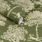 145391 Fox and Hare Olive Green Wallpaper by Joules