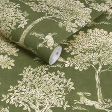 145391 Fox and Hare Olive Green Wallpaper by Joules