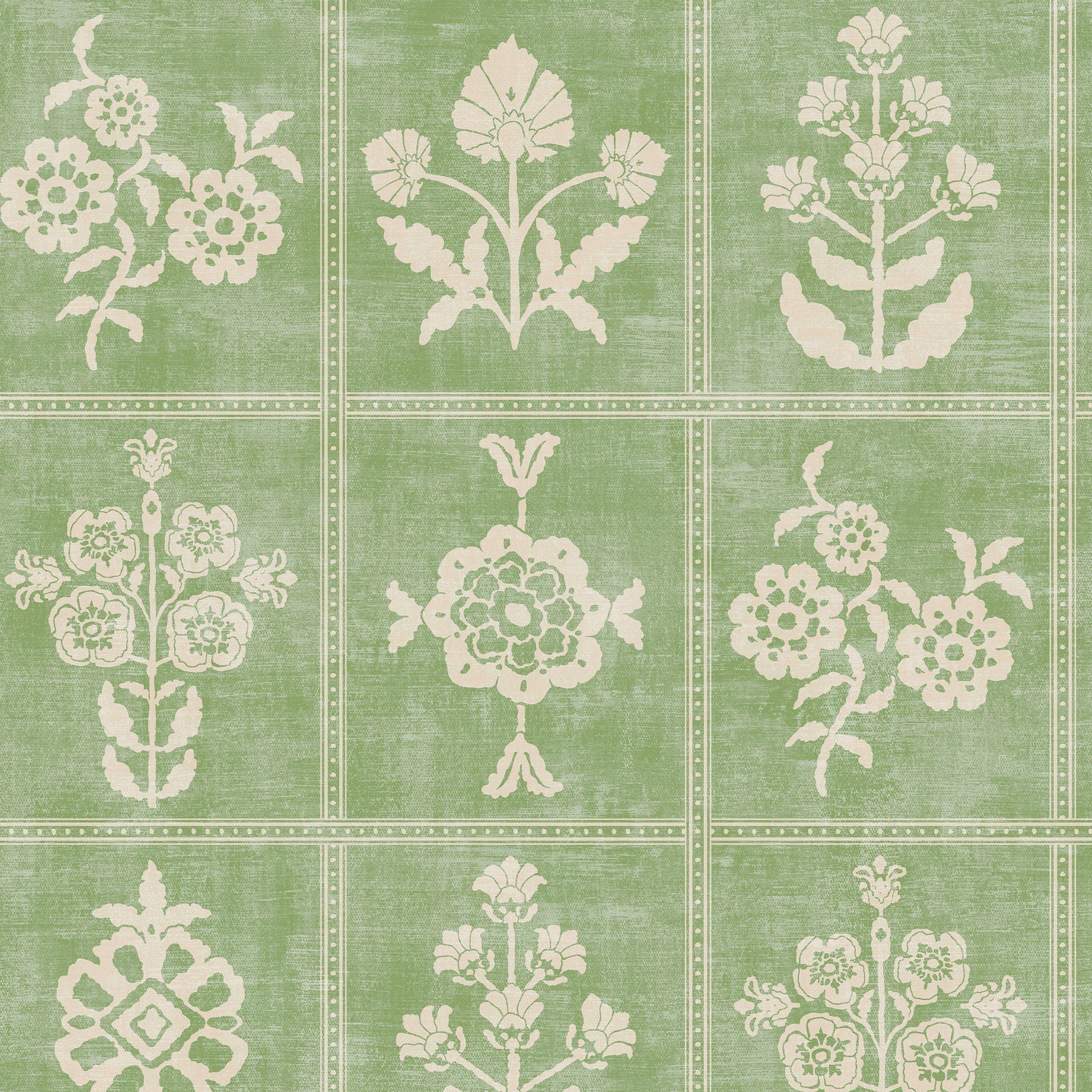 145392 Garden Floral Grid Pistachio Green Wallpaper by Joules