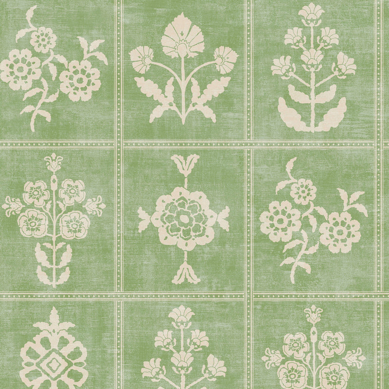145392 Garden Floral Grid Pistachio Green Wallpaper by Joules