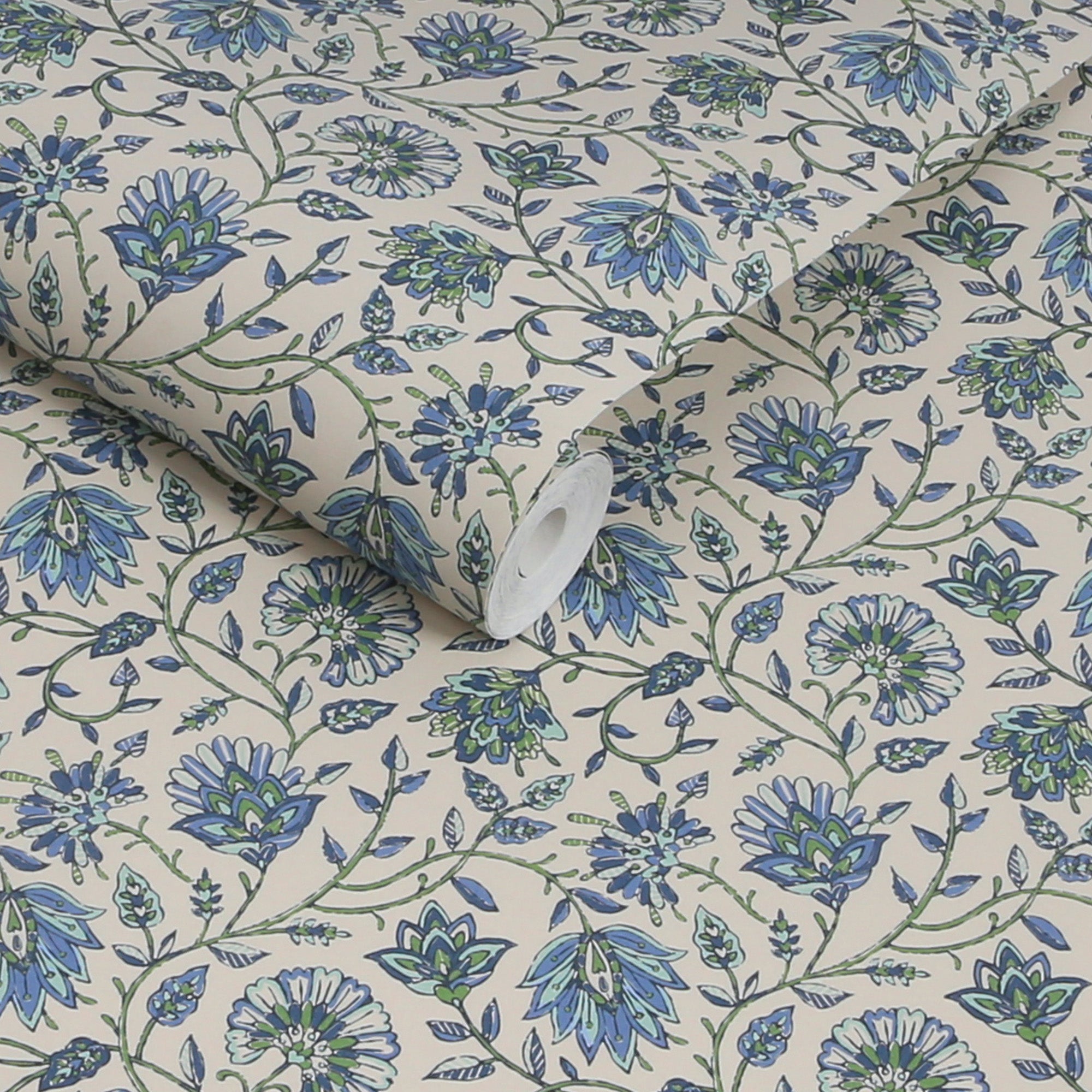 145394 Trailing Indienne Floral Blue & Green Wallpaper by Joules